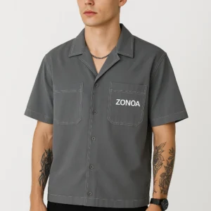 Intense Grey Double Pocket Oversized Cropped Shirt